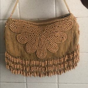 Antique vintage handbag light pink/beige beaded